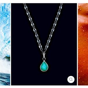 Chic Silver Necklace with Teardrop Turquoise Pendant